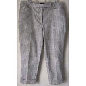White House Black Market Womens The Slim Crop Pant Black White Micro Plaid Sz 14